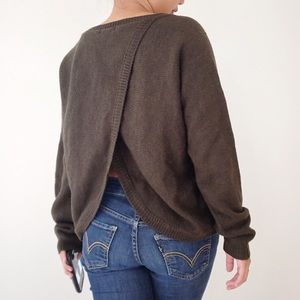 🔴 Dark Green Split Back Oversized Knit Sweater